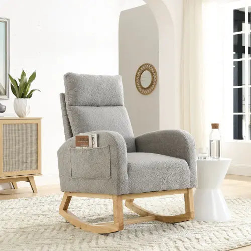 Bellemave Modern Accent High Backrest Living Room Lounge Arm Rocking Chair with Two Side Pocket Bellemave