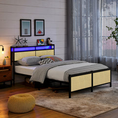 Bellemave® Metal Platform Bed with LED light