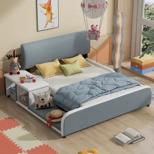 Bellemave Full Size Upholstered Platform Bed with Storage Nightstand and Guardrail Bellemave