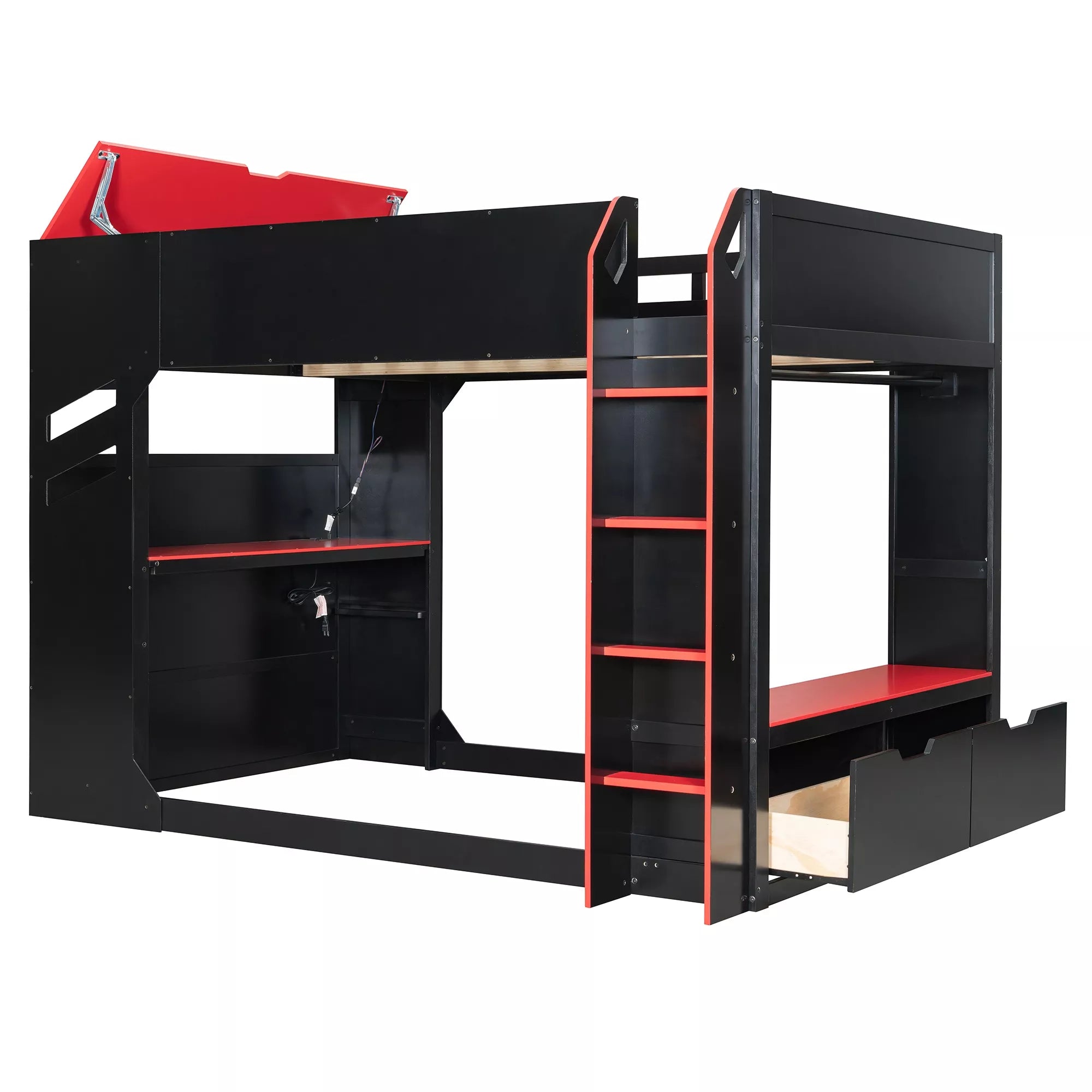 Bellemave® Full Gaming Loft Bed with Desk, Storage Drawers & LED Lights RGB, Wood Gaming Loft Bed with Storage Shelves & Ladder for Teens, Adults Bellemave®