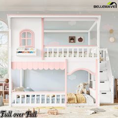 pink and white house bunk bed for kids room