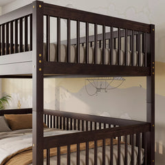 Close-up view of the pine wood upper bunk guardrails