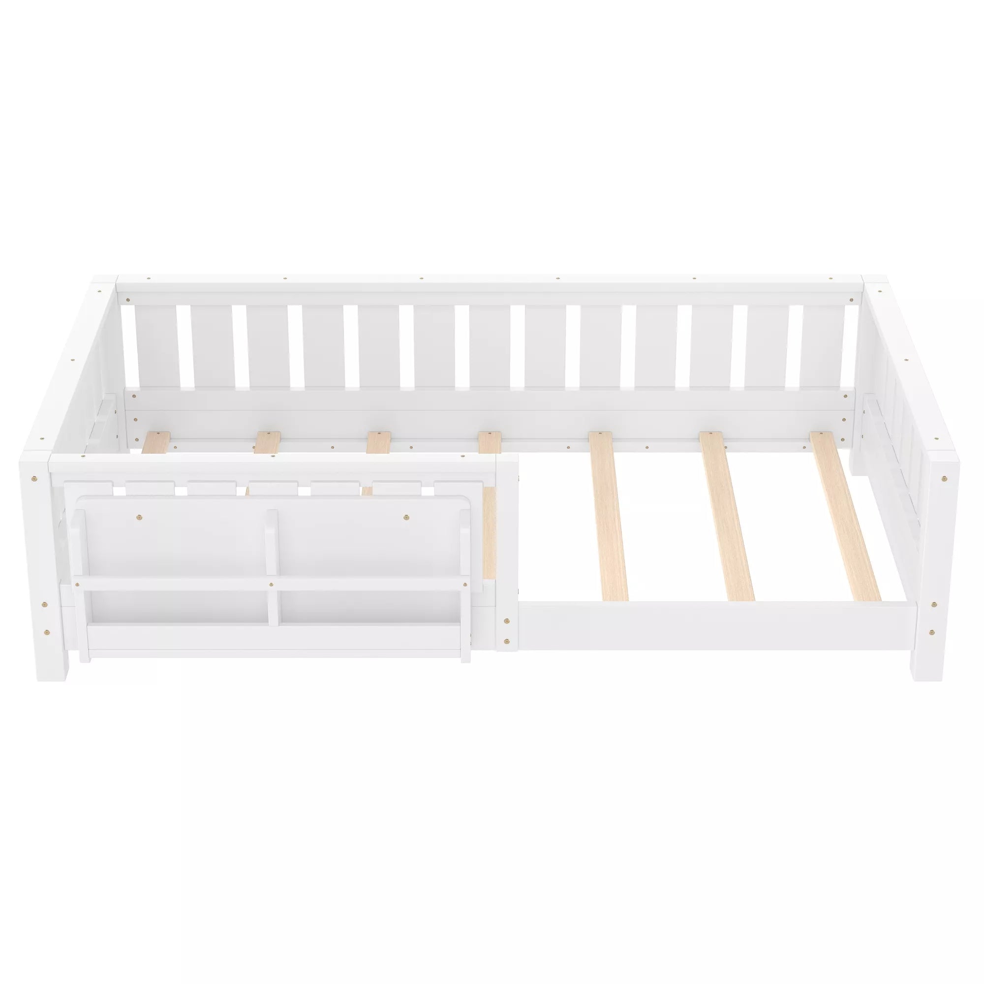 Bellemave® Kids Montessori Floor Bed with Safety Guardrails, Built-in Bookcase & Wooden Slats — Twin, Full, Queen Sizes Bellemave®