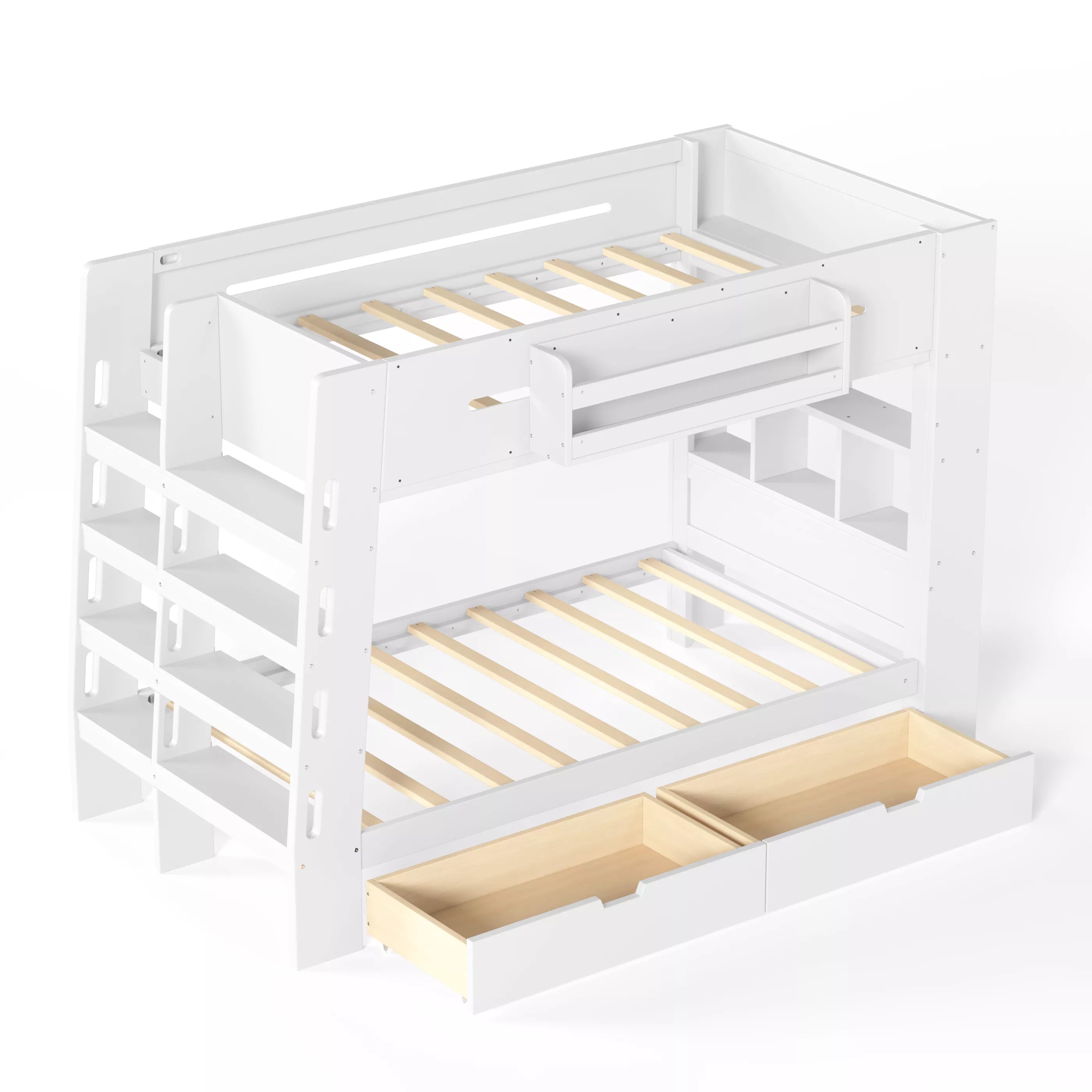 bunk bed frame with under bed storage drawers and ladder