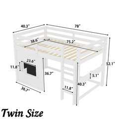 Bellemave® Twin Size Low Loft Bed with Storage Shelves for Kids,Kids Low Loft Bed Frame with Chalkboard and Bookshelf for Boys,Girls,Solid Wood,Gray
