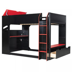 Bellemave® Full Gaming Loft Bed with Desk, Storage Drawers & LED Lights RGB, Wood Gaming Loft Bed with Storage Shelves & Ladder for Teens, Adults Bellemave®