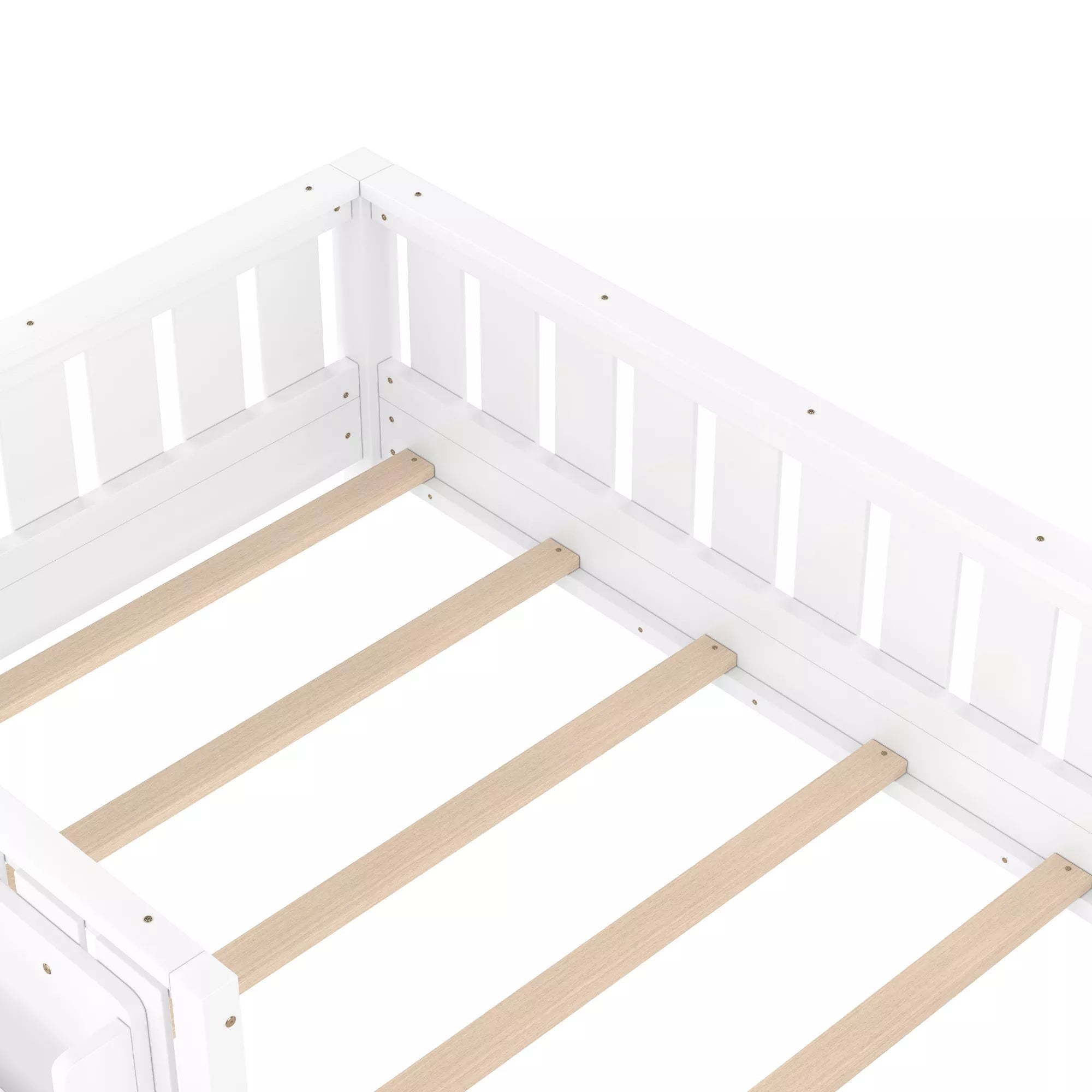 Bellemave® Kids Montessori Floor Bed with Safety Guardrails, Built-in Bookcase & Wooden Slats — Twin, Full, Queen Sizes Bellemave®