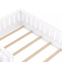 Bellemave® Kids Montessori Floor Bed with Safety Guardrails, Built-in Bookcase & Wooden Slats — Twin, Full, Queen Sizes Bellemave®