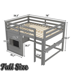 Bellemave® Twin Size Low Loft Bed with Storage Shelves for Kids,Kids Low Loft Bed Frame with Chalkboard and Bookshelf for Boys,Girls,Solid Wood,Gray