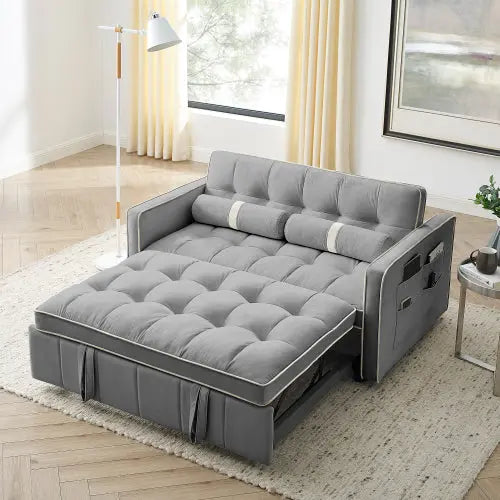 Bellemave 55.5" Modern Pull Out Sleep Sofa Bed 2 Seater Loveseats Sofa Couch with side pockets, Adjsutable Backrest and Lumbar Pillows Bellemave