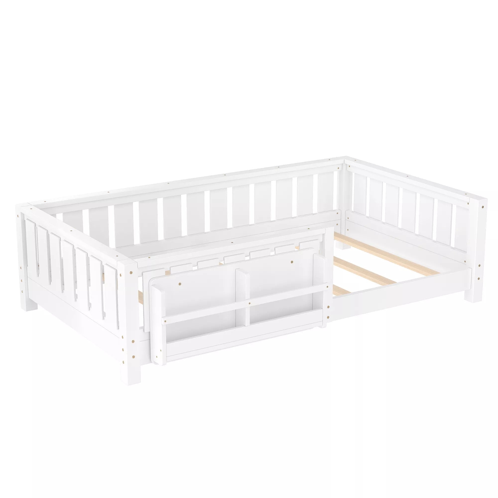 Bellemave® Kids Montessori Floor Bed with Safety Guardrails, Built-in Bookcase & Wooden Slats — Twin, Full, Queen Sizes Bellemave®