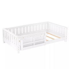 Bellemave® Kids Montessori Floor Bed with Safety Guardrails, Built-in Bookcase & Wooden Slats — Twin, Full, Queen Sizes Bellemave®