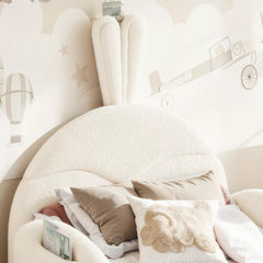 Kids upholstered floor bed with rabbit headboard bedroom scene