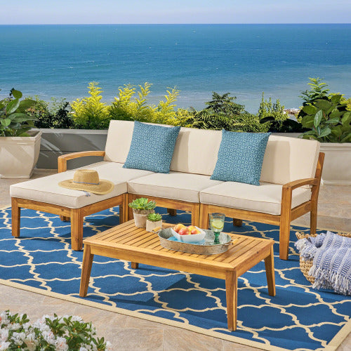Bellemave® L-Shaped Acacia Wood Outdoor Sectional Sofa