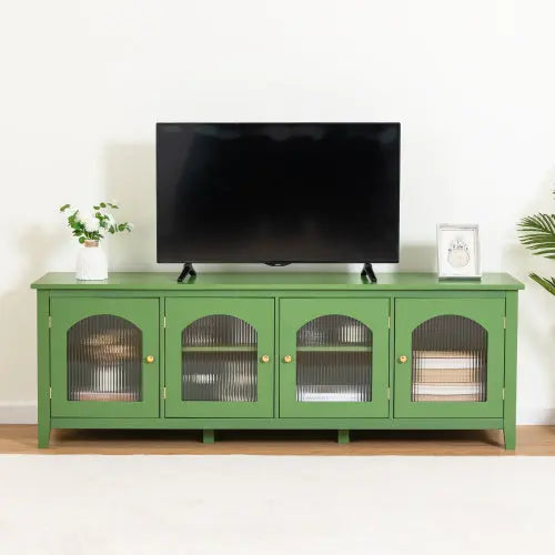 Bellemave 71" chstylish TV Cabinet Entertainment Center TV Stand Solid Wood Frame,ChangHong Glass Door,Metal Handle Bellemave