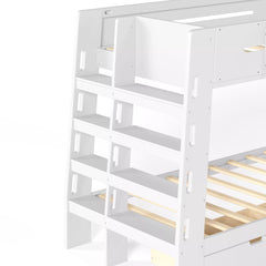 bunk bed ladder and side bookshelf storage detail