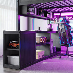 Gaming Loft Bed Desk and Storage Area Detail