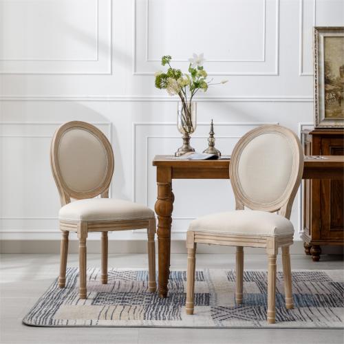 Bellemave® French Style Solid Wood Frame Linen Fabric Oval Back Dining Chair, Set of 2