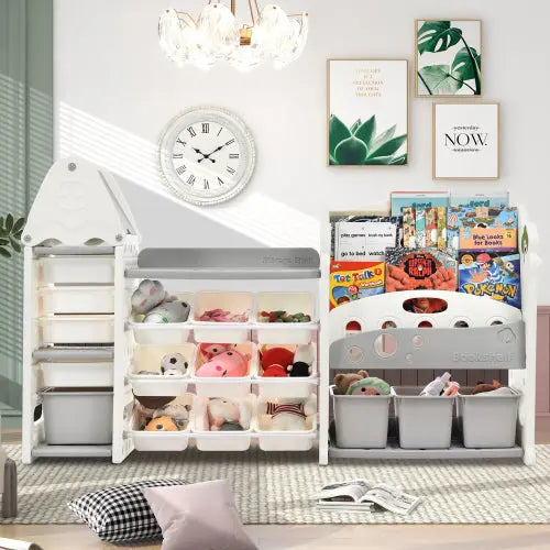 Bellemave Nursery Organizer Kids Furniture Set Toy Storage Cabinet Unit with HDPE Shelf and Bins Bellemave