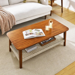 Bellemave® 47.25" Mid-Century Coffee Table with Woven Shelf