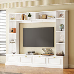 Bellemave® 104.2" Large Wall Unit Entertainment Center with Bookshelves and Golden Handles