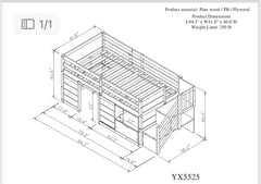 Bellemave® Twin Size Low Loft Bed with Stair, Drawer and Shelf, Built-In Space Under Bed