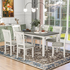 Bellemave® 7-Piece Dining Table Set Wood Dining Table and 6 Upholstered Chairs with Shaped Legs