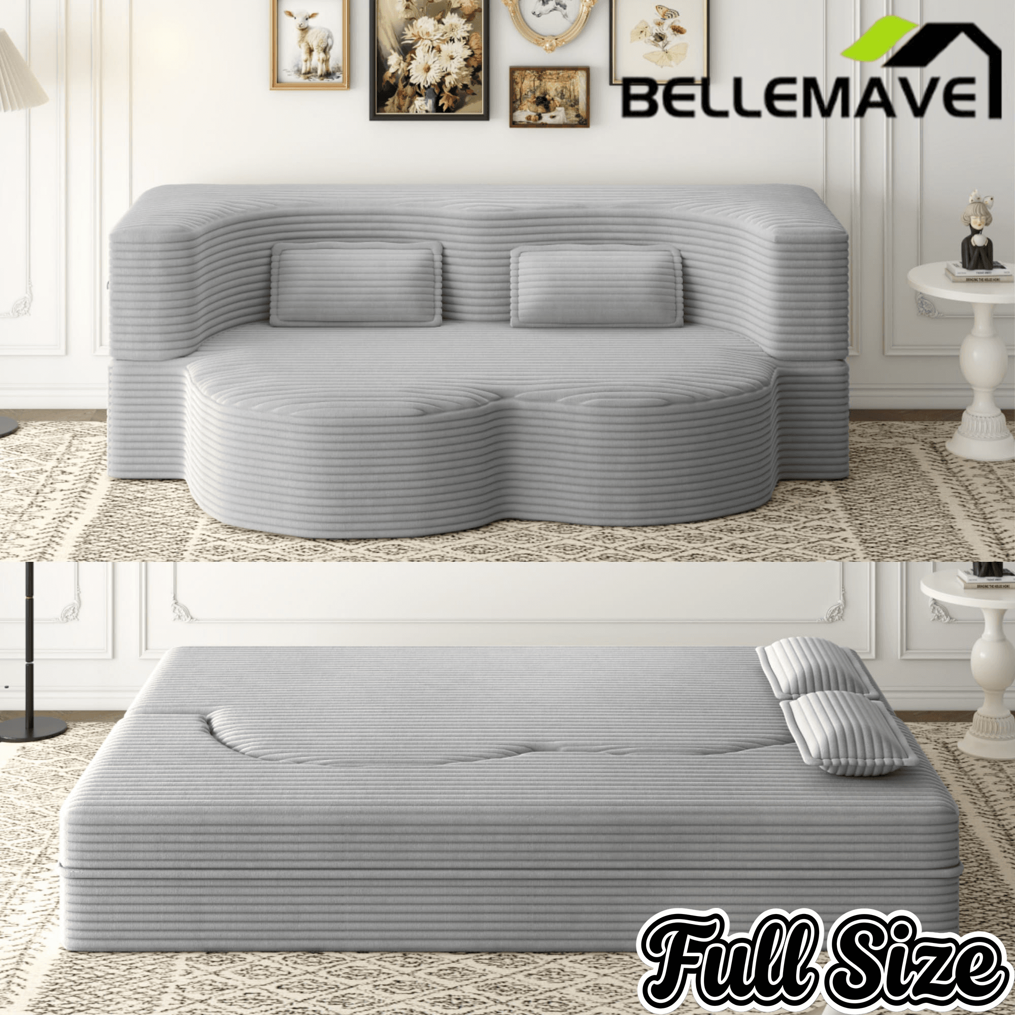 Bellemave® Folding Foam Sofa Bed,15" Full Size Floor Couch,Convertible Sleeper Futon Loveseat Couch for Living Room, Guest Use, Office, Apartmen Bellemave®