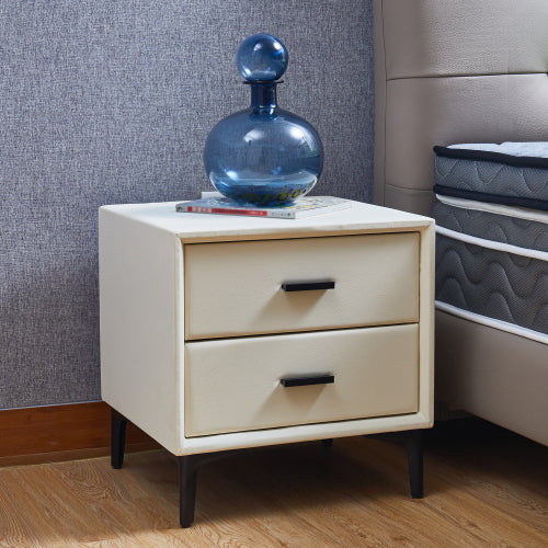 Bellemave Modern Nightstand with 2 Drawers,PU Leather and Hardware Legs