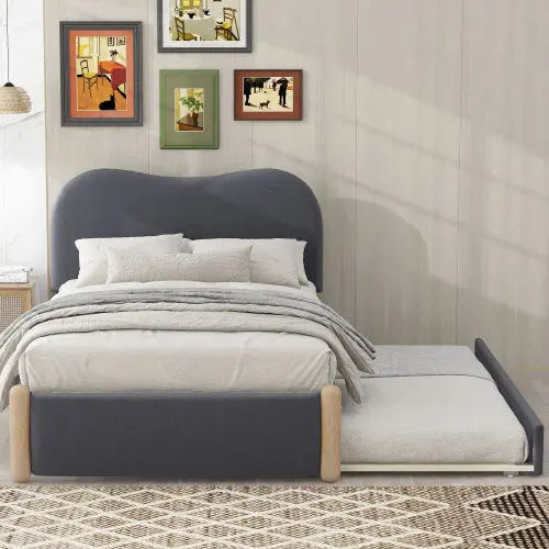 Bellemave® Upholstered Platform Bed with Wood Supporting Feet and Trundle Bellemave®