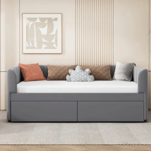 Bellemave® Twin Size Upholstered Daybed with Ergonomic Design Backrest and 2 Drawers Bellemave®