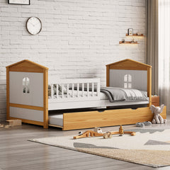 Bellemave® Twin Size House Shape Bed with Trundle Bed