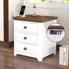 Bellemave Wooden Nightstand with USB Charging Ports and 3 Drawers Bellemave