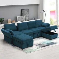 Bellemave 109" U-Shaped Chenille Modular Sectional Sofa with Adjustable Armrests,Backrests and Storage Seats Bellemave