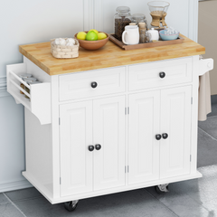 Bellemave® 43.31" Kitchen Island Cart with Two Storage Cabinets and Two Locking Wheels,4 Door Cabinet and Two Drawers,Spice Rack, Towel Rack