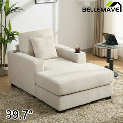 Bellemave® Oversized Chaise Lounge with Pillows, Charge Station & Cup Holders