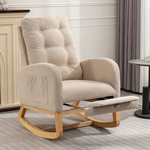 Bellemave Accent Rocking Chair with Footrest High Back Rubber Wood Rocking Legs Bellemave