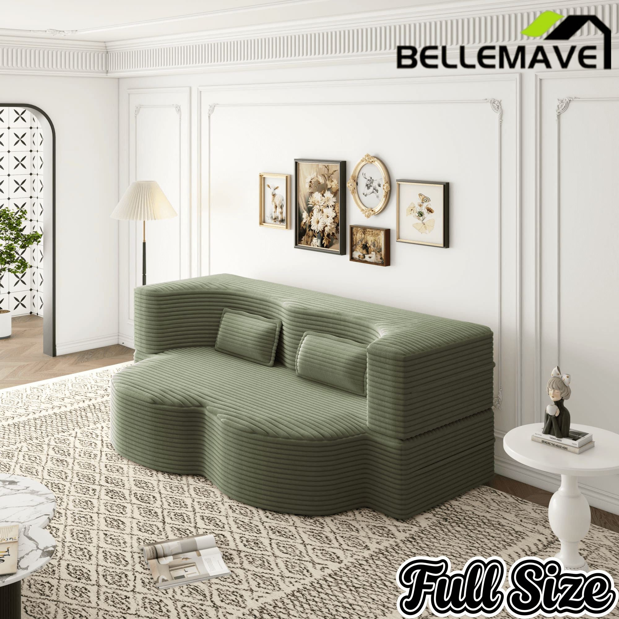 Bellemave® Folding Foam Sofa Bed,15" Full Size Floor Couch,Convertible Sleeper Futon Loveseat Couch for Living Room, Guest Use, Office, Apartmen Bellemave®