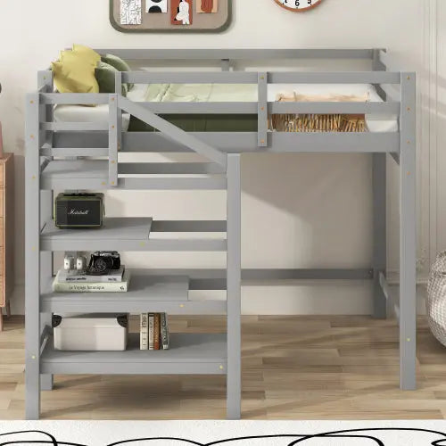 Bellemave® Full Size Loft Bed with Built-in Storage Staircase and Hanger for Clothes Bellemave®