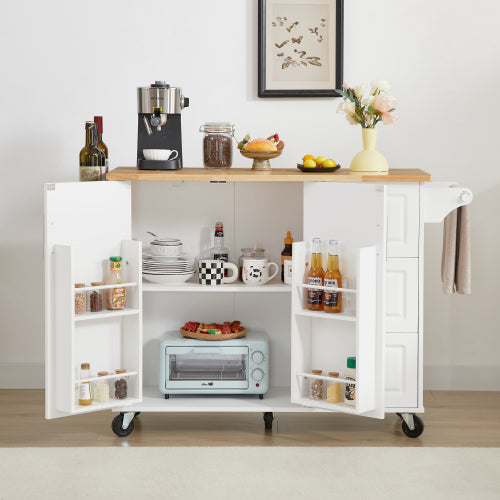 Bellemave® Kitchen Island with Drop Leaf Countertop, Storage Cabinet and Tower Rack