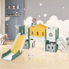 Bellemave Freestanding Castle Climber and Slide Set 6 in 1 with Basketball Hoop Bellemave