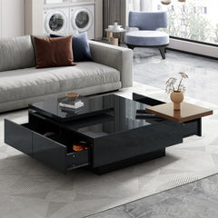 Bellemave® Movable Top Coffee Table with High Gloss finish, 4 Hidden Storage Drawers