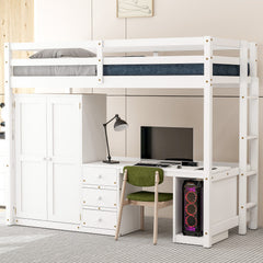 Bellemave® Loft Bed with Wardrobe, Desk and Storage Drawers