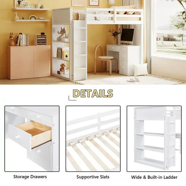 Bellemave® Loft Bed with Ladder,Shelves and Desk Bellemave®