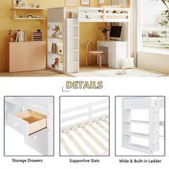 Bellemave® Loft Bed with Ladder,Shelves and Desk Bellemave®