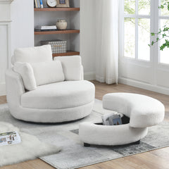 Bellemave® 39" Oversized Swivel Chair with Moon Storage Ottoman and 4 Pillows