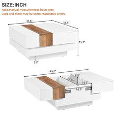 Bellemave® Square Coffee Table with Sliding Table Top with Hidden Storage Compartment