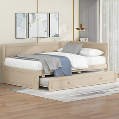 Bellemave® Twin Size Wood Daybed with Trundle and Guardrail