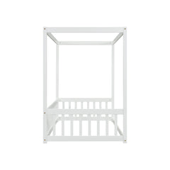 Bellemave® Canopy Frame Floor Bed with Fence, Guardrails Bellemave®