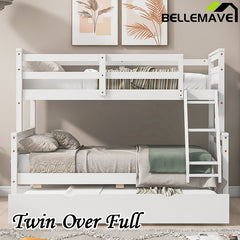 Bellemave® Twin over Full Bunk Bed with Ladder, Safety Guardrail and Twin Size Trundle